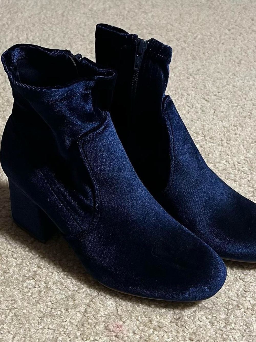 Velvet Ankle Blue Suede Heel Boots SIZE 8
